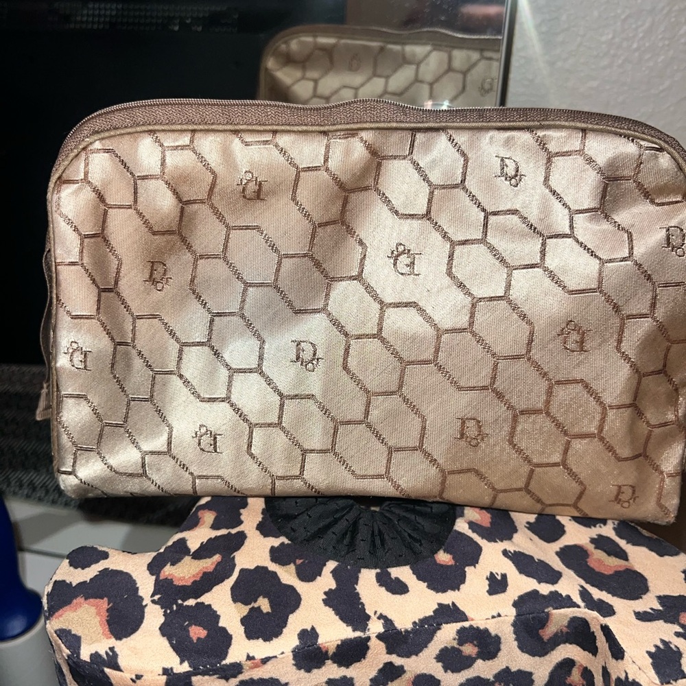 vintage Christian Dior cosmetic bag  "honeycomb" pattern